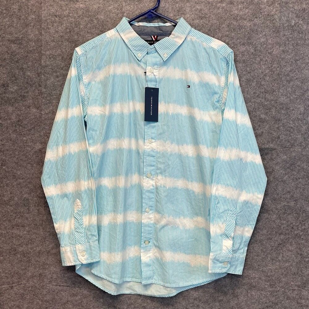 NWT TOMMY HILFIGER Shirt Big Boy's XL Bachelor Button Striped Long Sleeve Collar